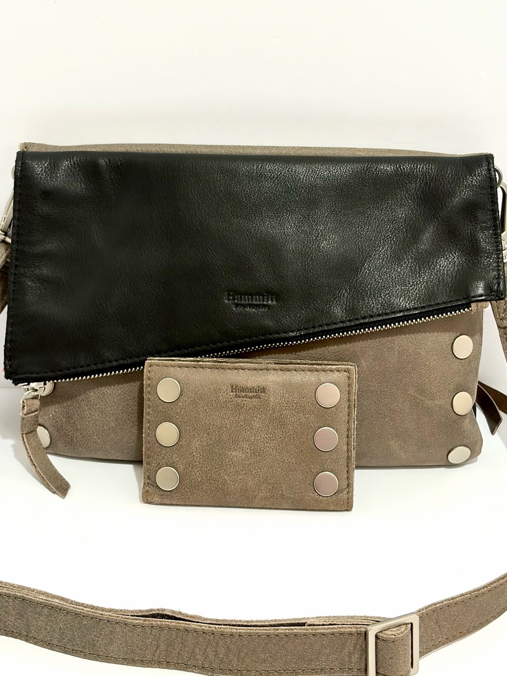 Hammitt Two-Tone Black and Taupe Fold-Over Crossbody & Wallett included!